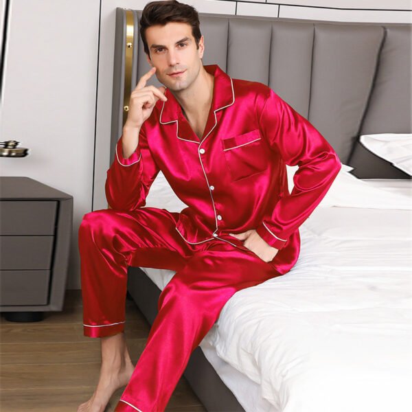 Ice Silk Men's Long Sleeve Loose Plus Size Pajamas Suit - Image 4