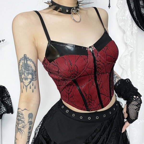 Dark Style European And American Elegant Leather Splicing Sling Vest - Image 2