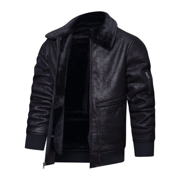 Autumn And Winter New Leather And Fur Men's Jacket Men's Casual Multi-pocket Lapel Short Velvet - Image 5