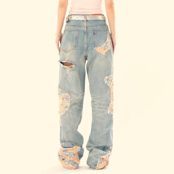 Women's Vintage Lace Stitching Ripped Jeans - Image 4