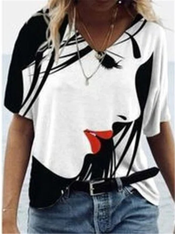 Women's Face Print Short Sleeve V-neck - Image 7