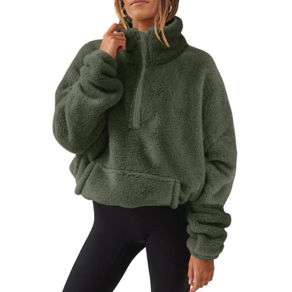 European And American Velvet Fleece-lined Women's Half Zipped Stand Collar Sweater - Image 4