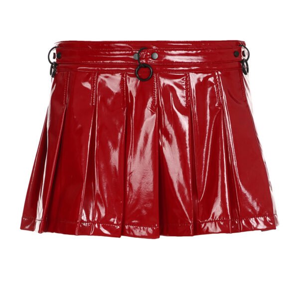 Wansheng New Low Waist Solid Color Pleated Leather Skirt - Image 5
