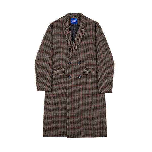 Woolen Plaid Medium Length Coat - Image 5