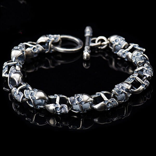 Punk Double-sided Skull Bracelet Sterling Silver S925 Thai Silver Bracelet Hip Hop - Image 5