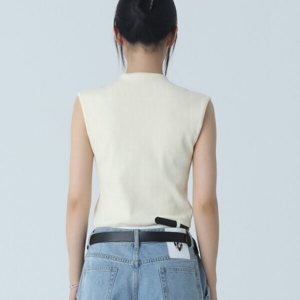 Matching Elegant Slim-fit Short Thread Cotton Sleeveless T-shirt - Image 4