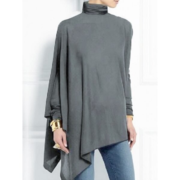 Long Sleeved Irregular Hem Solid Color Pullover Top - Image 4