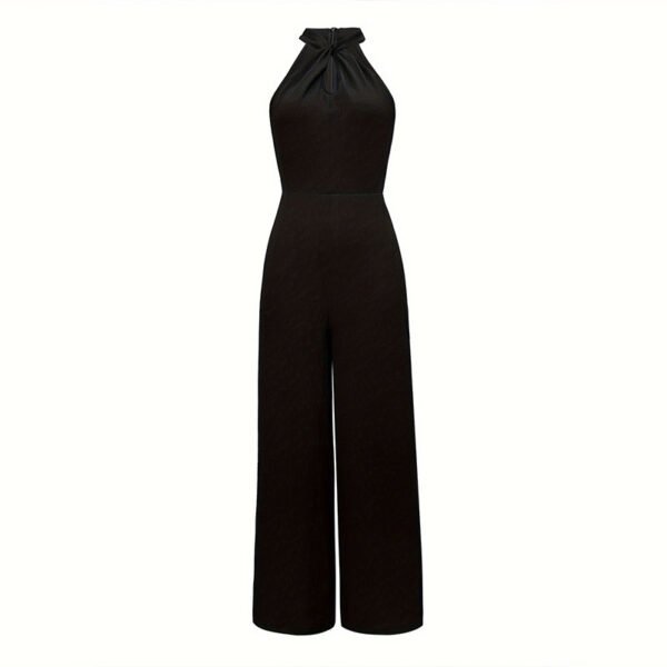 Solid Color Elegant Commuter Halter Sleeveless Long Jumpsuit - Image 4