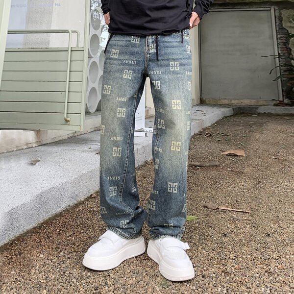 Men's Printed Jeans Straight Fashion Loose Casual Pants - Image 2