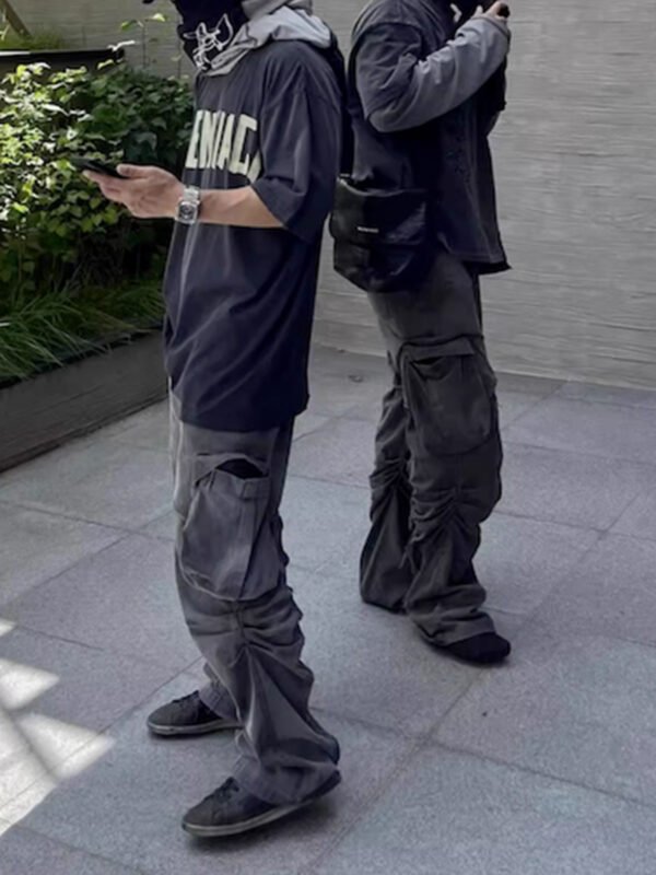 Men's Double Layer Stitching Ruffle Straight-leg Trousers - Image 5