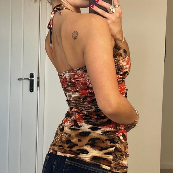 European And American Retro Printed Sexy Backless Halter Vest - Image 2