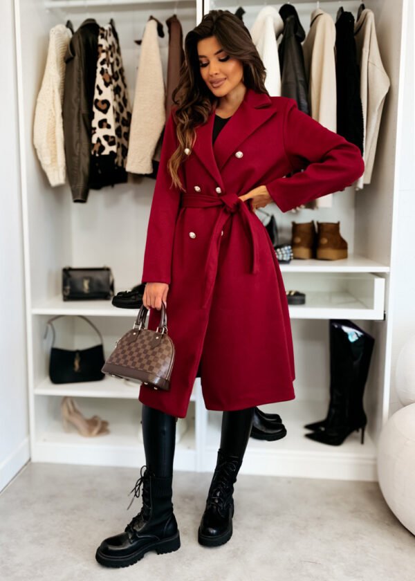 Double-breasted Lace-up Woolen Trench - Image 6