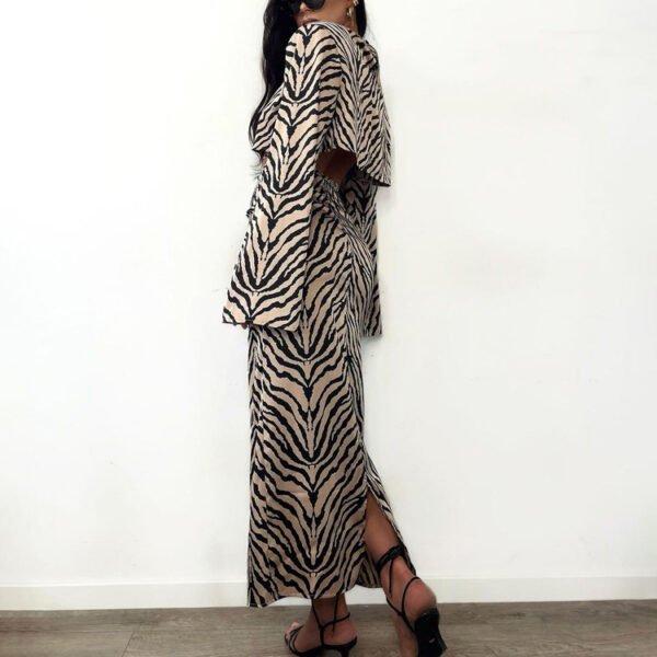 Zebra Striped Long Sleeves Cropped Top Suit Skirt Two-piece Set - Image 4