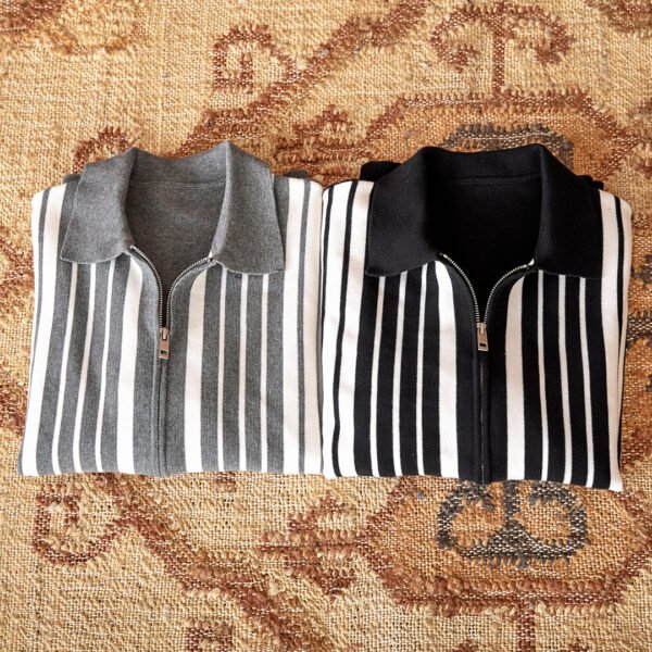 Autumn And Winter Wild Striped Cotton Men's Cardigan Commuter Trendy Men - Image 4
