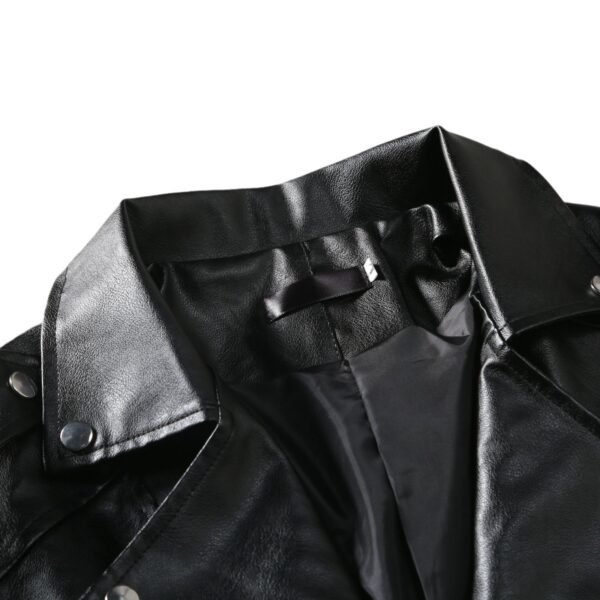 Slim-fit Lapel Leather Jacket - Image 5