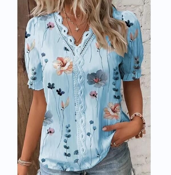V-neck Holiday Fashion Floral Short Sleeve - Image 4