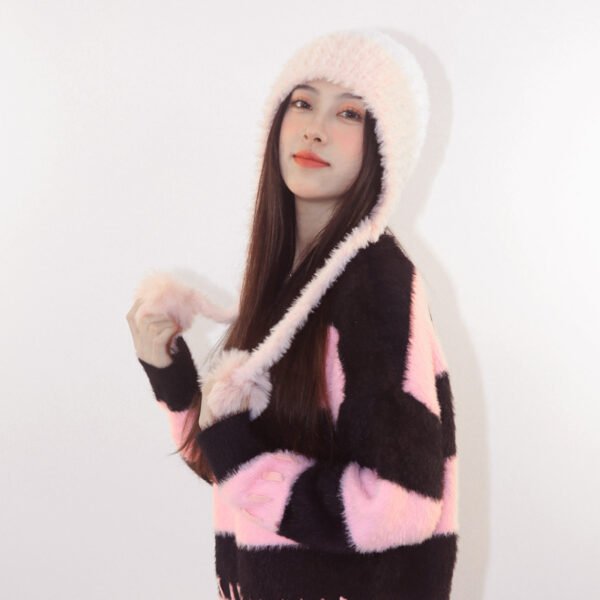 Fleece-lined Thickened Knitting Hanging Ball Woolen Cap Warm Ear Protection Knitted Hat - Image 6