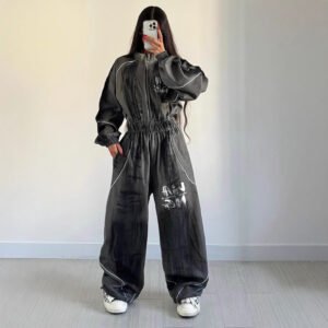 Women's Street Hip-hop Washed Graffiti Brushed Jumpsuit