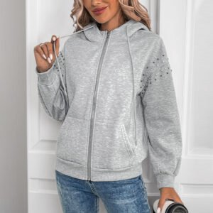 Hooded Long Sleeve Sweater Rivet Fashion Women