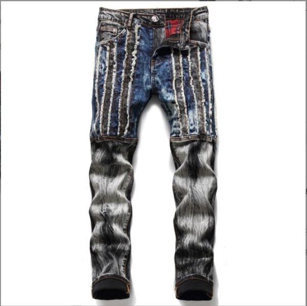 Embroidered Hole Slim Stretch Men's Jeans - Image 6