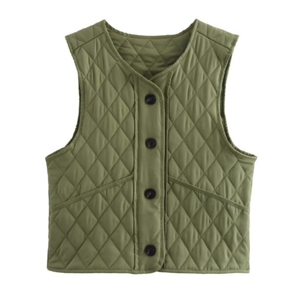 Round Neck Women's Clothes - Rhombus Quilted Vest - Image 6