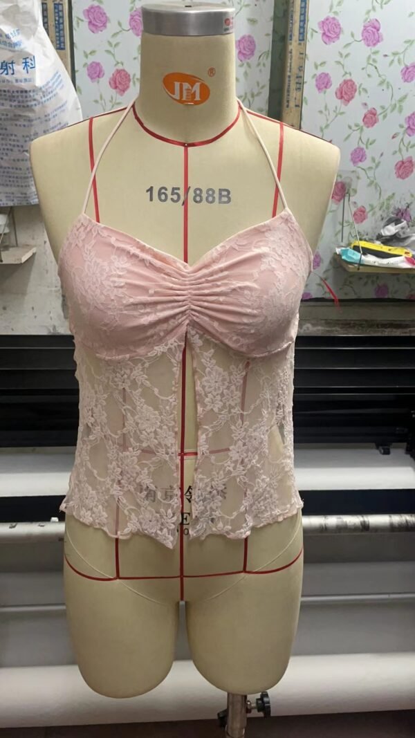 Pleated Lace Split Neck Vest - Image 5