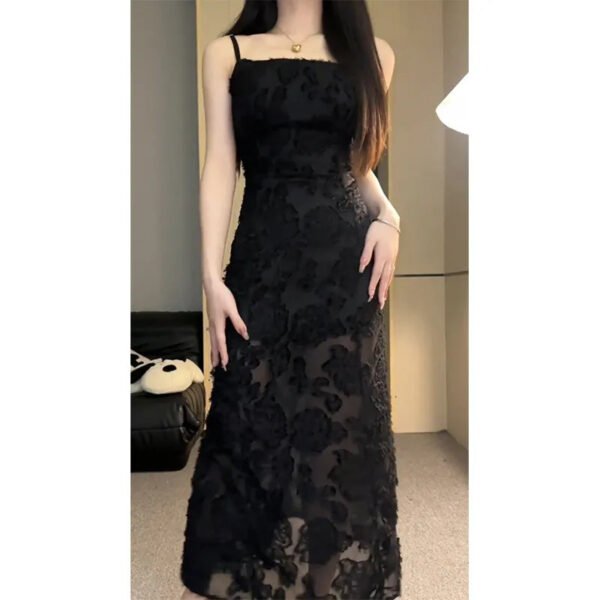 Elegant Black Lace Sling Dress - Image 2