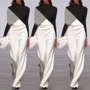 Black And White Color Matching Long Sleeve Creative Jumpsuit Amazon