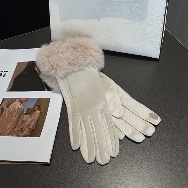 PU Leather Stitching Suede Gloves - Image 6