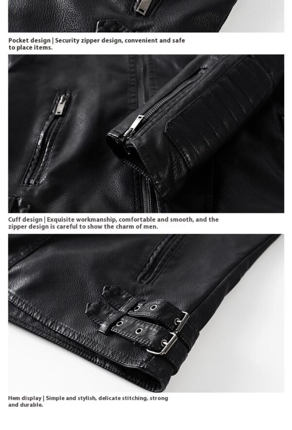 Trendy Leather Jacket Men's Fleece-lined PU Jacket - Image 6