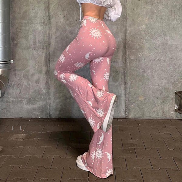 Starry Sun Pattern Printed High Waist Flared Pants - Image 3