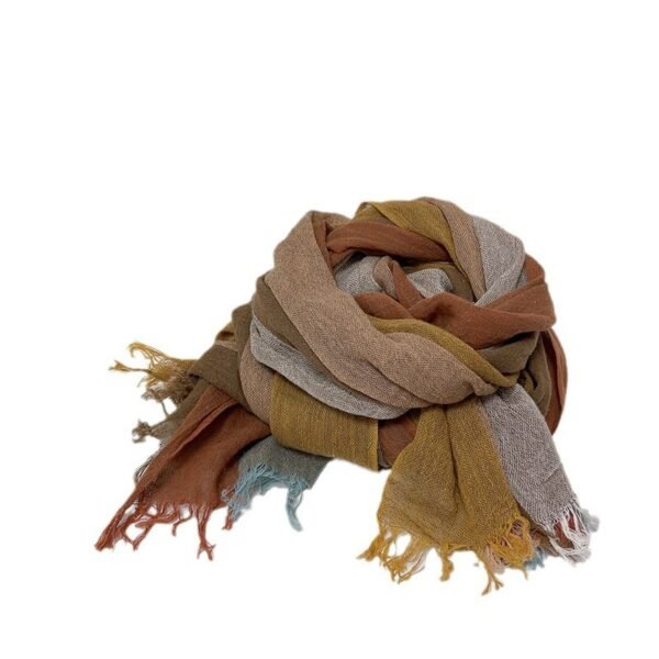 Cotton And Linen Stripes Scarf Soft Neck Scarf Ladies Outing Shawl - Image 5