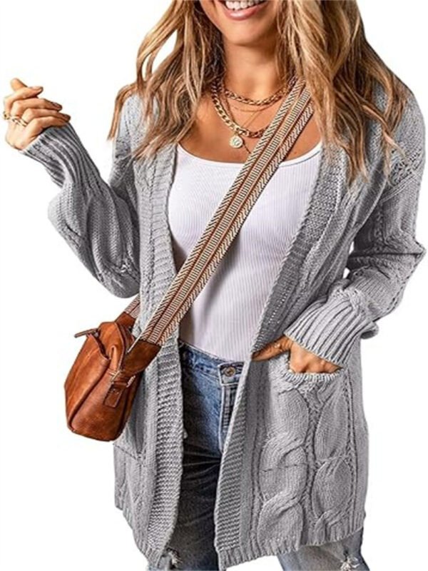 Solid Color Loose Cardigan Sweater With Pockets - Image 7