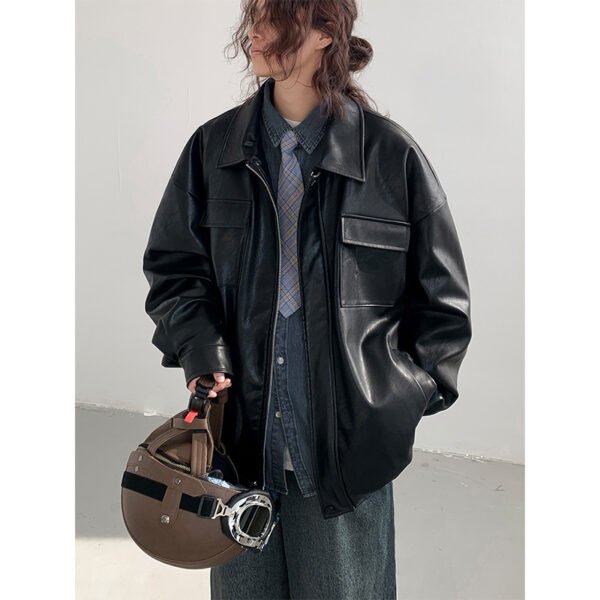 Spring And Autumn Leisure Japanese Loose Leather Jacket - Image 7