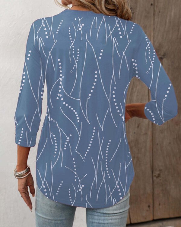 Women's Casual Button Geometric Printed Long-sleeved T-shirt - Image 2