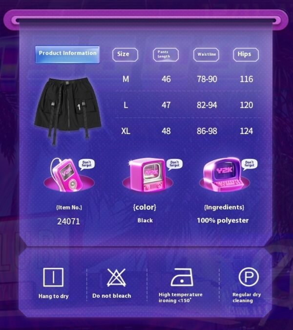 Summer New Mechanical Style Ribbon Short Pantskirt Men And Women Loose Casual With Big Pockets - Image 7