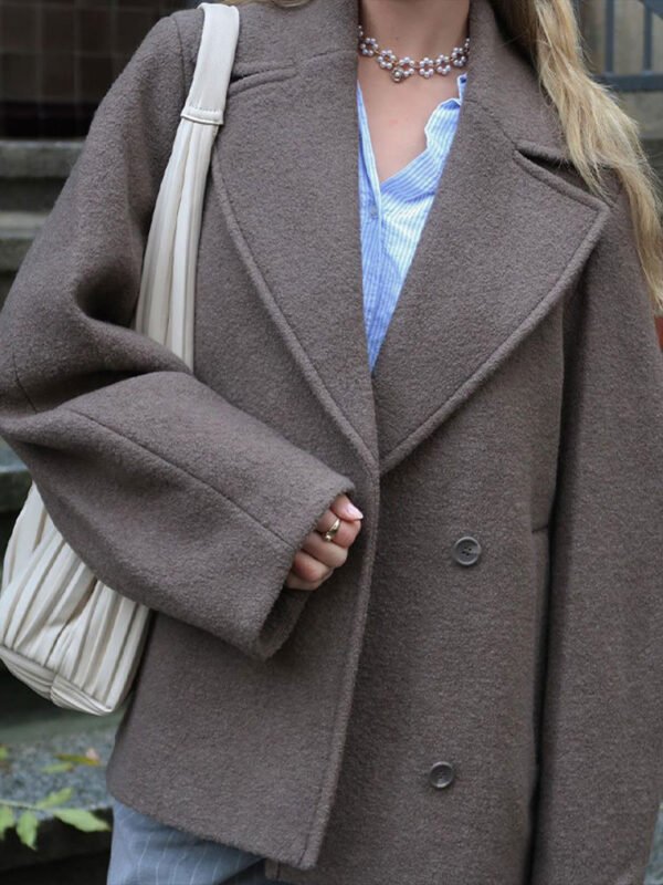 Lapel Double Breasted Short Woolen Coat - Image 5