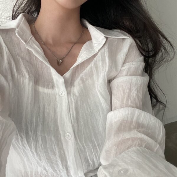 Simple Solid Color Single-breasted Lapel Ruffle Long Sleeve Shirt - Image 6