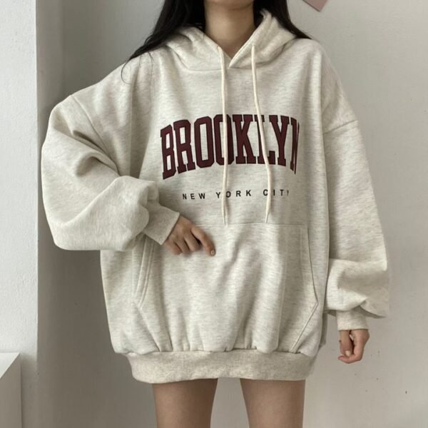 Sweater Women's Mid-length Letter Hooded Loose - Image 8
