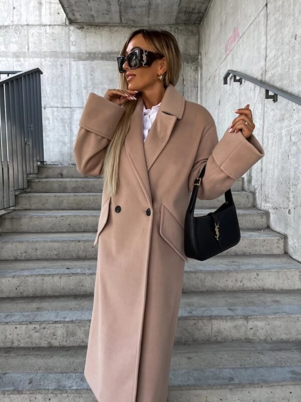 Suit Collar Double Breasted Woolen Coat - Image 8