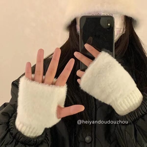 Korean Style Half Finger Flip Autumn And Winter Thermal Knitting Gloves - Image 7