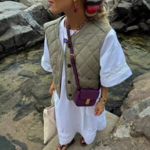 Round Neck Women's Clothes - Rhombus Quilted Vest