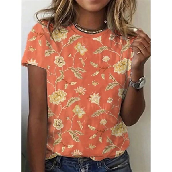 Women's Floral Print Short Sleeve T-shirt Top - Image 2