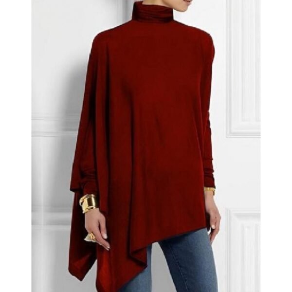 Long Sleeved Irregular Hem Solid Color Pullover Top - Image 9