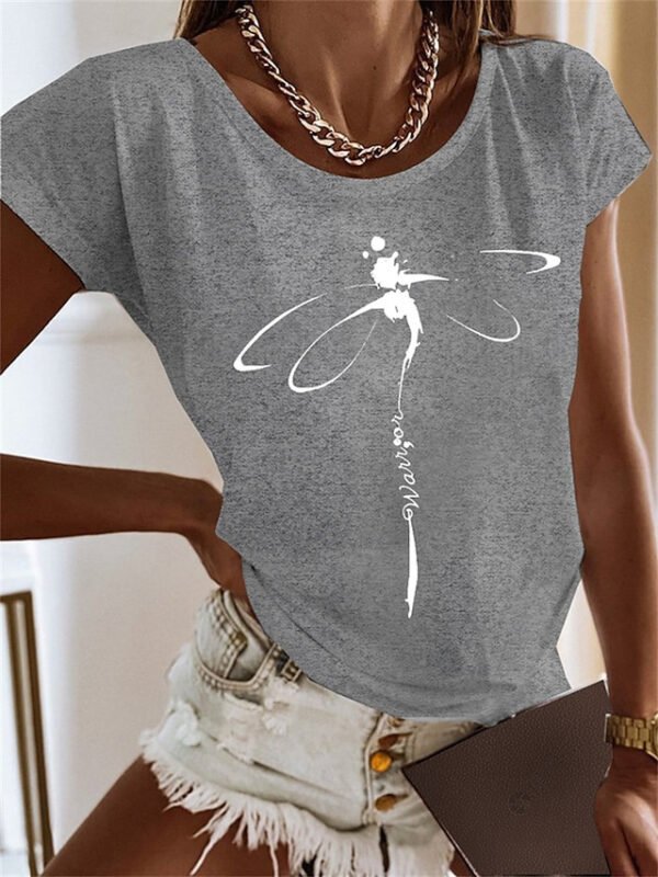 Women's Short-sleeved T-shirt Bamboo Dragonfly 3D Printing - Image 3
