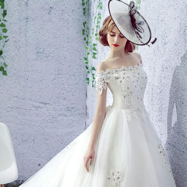 Wedding Dress Bride One-shoulder Trailing French Veil Hepburn Female - Image 5