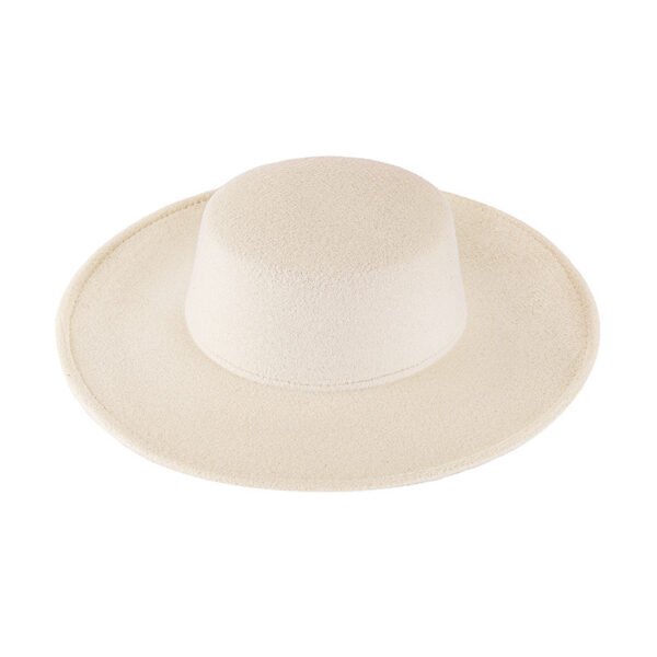 Flat Top Woolen Hat Big Brim Fedora Hat Hepburn Style - Image 7