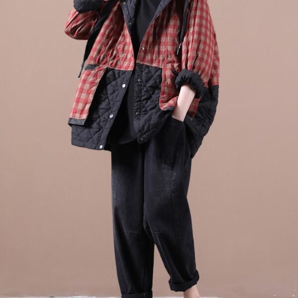 Artistic Plus Size Cotton Linen Cotton-padded Coat Plaid Coat - Image 2