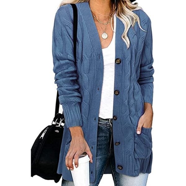 Autumn And Winter Women's Casual Knitted Button Coat - Image 2