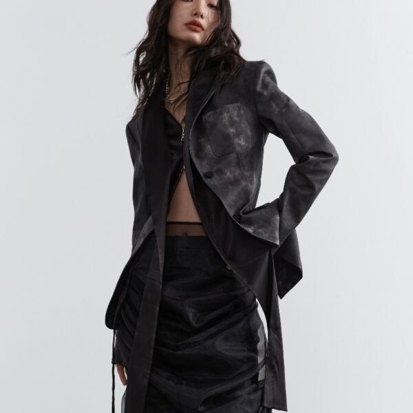 Dark Punk Smoked Ink Dyed PU Leather Fake Two Pieces - Image 2